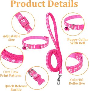 Giantree 3 piezas de collar y correa de nailon para perros, collares para cachorros con estampado de pata de campana, hebilla de liberación rápida, cuerda de entrenamiento ajustable - Product Image 3