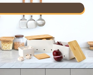 Kim Loại Mạ Kẽm Container Hộp Khoai Tây Hành Tây Tỏi Lưu Trữ Bin Kim Loại Rau Lưu Trữ Xô Nhà Bếp Với Xử Lý Và Nắp - Product Image 5