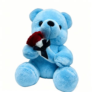 Customized Cartoon <b>Cute</b> Plush <b>Bear</b> Holding Red Rose with Black Bow Plush Pillow for Stress Relief and Valentine's Day - Product Image 4