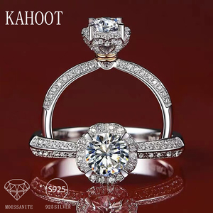 Anillo de Plata de Ley 925 con Moissanita de 1 Quilate, Diseño de Flor en Dos Tonos, para Dama y Caballero, Anillo de Compromiso, Boda, Propuesta de Matrimonio, a la Moda - Product Image 1