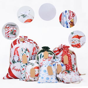 Yiwu Bolsa de regalo de Navidad Bolsa de embalaje de regalo de fiesta de Navidad conjunto Santa Claus cordón de poliéster bolsa con cordón - Product Image 4