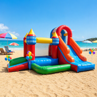 Château gonflable coloré le plus vendu en promotion, 4m*6m, en PVC de 0,55mm, avec piscine et toboggan aquatique pour parc aquatique