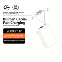 Banco de Energía de 22.5W con Carga Rápida PD, 20000mAh, Cables de Carga Integrados, LED Digital, Batería Portátil, Venta al Por Mayor, Personalizable