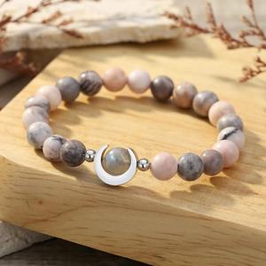 Bracelets de lune en pierre naturelle délicate cadeau de fête des mères pendentif coeur en pierre de zèbre rose bracelet de carte bijoux pour maman - Product Image 2