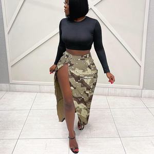 MingYu venta al por mayor moda camuflaje bolsillo borla falda camuflaje pantalones vaqueros largos Faldas de <span class=keywords><strong>mujer</strong></span> - Product Image 5