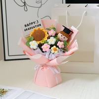 Pasokan Pabrik Buket Wisuda Benang Wol Bunga Rajut Buatan Tangan Tahan Lama dengan Tas Hadiah untuk Hari Ibu Paskah Natal