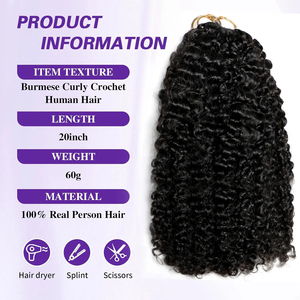 Cabello Humano Rizado Birmano para Trenzas Boho, Extensiones de Cabello Humano 100% Natural, Cabello Humano para Trenzas con Nudos Milagrosos - Product Image 3