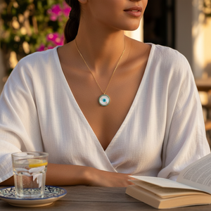 Collier en métal couleur or avec design mauvais œil Pendentifs et breloques à la mode - Product Image 3