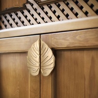 Poignée de porte d'armoire haut de gamme en alliage de zinc antique, design feuille, pour armoire, tiroir, placard, armoire à chaussures, cave à vin