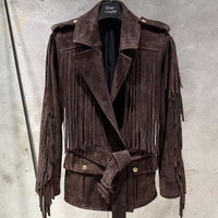 Veste en cuir véritable à franges de haute qualité, blazer en cuir à franges, veste en daim pour femmes