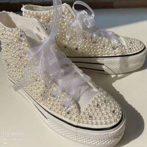 Zapatillas de Lona para Mujer al por Mayor, Zapatos de Novia con Perlas y Cristales para Bodas en la Playa, Plataforma de 4 cm con Suela Gruesa - Product Image 2