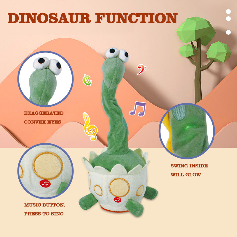 hot sale 32cm soft dancing cactus plush toy cartoon electric singing dancing dinosaur egg plush toy