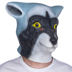 Máscara de Látex de <span class=keywords><strong>Mapache</strong></span>/Lobo, Cabeza Completa, Gris/Negro, Textura Realista, Ojos Amarillos Brillantes, Suave y Cómoda, para Halloween, Cosplay y Fiestas - Product Image 4