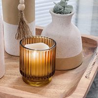 Amber Premium kalite cam mumluk sopa yapmak için nervürlü doku mum kavanoz mumlar düğün masa süslemeleri