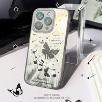Flower Phone Blue Big Butterfly Handy hülle für iPhone 16 Pro Max15 14 13 12 11 XR XS Max 78 Y2K Senior Feather Fall Handy hülle