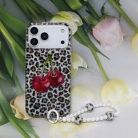 Étui de téléphone portable IMD TPU+PC Cherry Leopard pour 14 15 16 17 Pro Max Air, pochettes de téléphone avec bracelet léopard pour Samsung S26/S25U