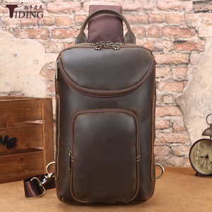 กระเป๋าคาดหน้าอกหนังแท้สำหรับผู้ชาย สีน้ำตาลเข้ม 11 นิ้ว ใส่ iPad ได้ สะพายข้าง สำหรับกิจกรรมกลางแจ้ง พักผ่อน ท่องเที่ยว ทนทาน - Product Image 1