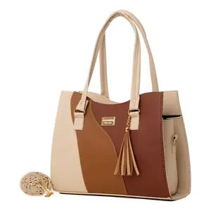 Sac fourre-tout beige en cuir Saffiano pour femme Fana Azyadeth M3733, grande capacité, avec chaîne décorative, sac à main de plage - Product Image 1