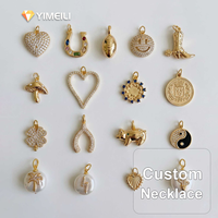 Pendentif DIY YIMEILI&PVD plaqué or 18 carats, trèfle à quatre feuilles incrusté de zircone, perle, cœur, fer à cheval, ballon de rugby, botte de cowboy