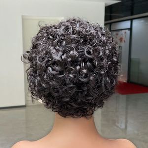 Perruque crépus au carré pour femmes noires, postiche de cheveux humains bouclés, coupe Pixie, <span class=keywords><strong>Afro</strong></span>, raie naturelle - Product Image 1