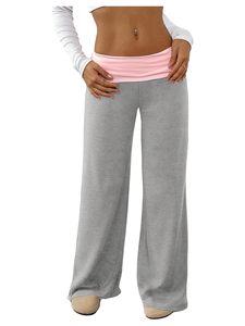 Logo personnalisé imprimé femmes polaire coton pantalons de survêtement couleur bloc taille basse replier sur baggy <span class=keywords><strong>pantalon</strong></span> à jambes larges pour les femmes - Product Image 3