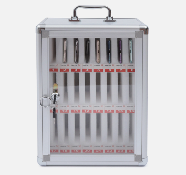 24 Slots Phone Storage Box Wall-Mounted Cell Phone Storage Mobile Phone Case with 2 Keys  for Classroom School Office Storage