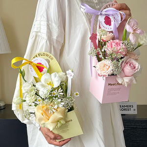 Bloemenboeketdoos van dik karton, handgemaakt, draagbaar, met gouden opdruk, voor verse bloemen, aanbieding - Product Image 4