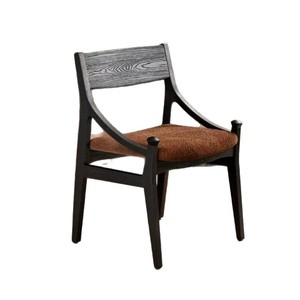 Chaise de salle à manger vintage en bois massif, siège rembourré, style minimaliste français et scandinave pour la salle à manger à domicile - Product Image 5