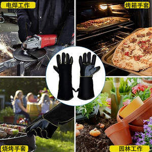 Guanti in pelle di vacchetta per Barbecue all'aperto a lungo stile guanti termoisolanti protezione lavoro saldatrici caratteristica termica - Product Image 5