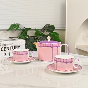 Classic Light Luxury Pink <b>Bone</b> <b>China</b> <b>Tea</b> <b>Set</b> with Eco-Friendly Cups Saucer Stocked Gift Box for Hotels and Wedding Gifts - Product Image 3
