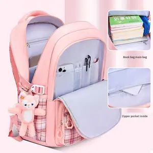 Sac à dos en nylon durable, respirant, imperméable, à grande capacité, avec protection dorsale et nœud papillon, pour filles du primaire et du <span class=keywords><strong>collège</strong></span>, courbé - Product Image 4