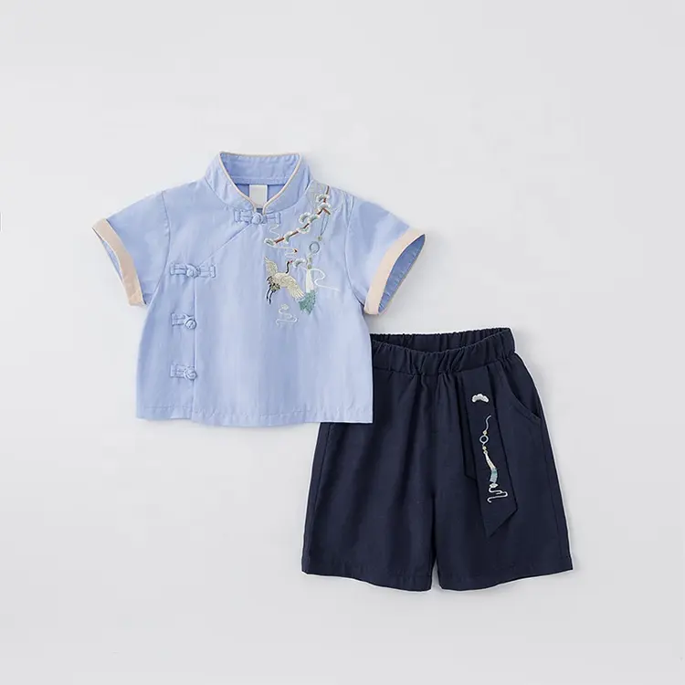 China Groothandel Kinderkleding 3-10 Jaar Kids Jongens Pak Etnische Stijl Borduurpatroon Zomer Tweedelige Set Kleding Voor Jongens