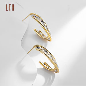 Vente en gros de boucles d'oreilles créoles épaisses simples en or pur 18 carats, boucles d'oreilles lisses en forme de C, bijoux en or 18 carats véritable - Product Image 3