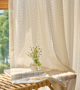 Tecido De Cortina De Renda De Creme De Estilo Francês, tecido De Cortina Sheer Retro Light Luxury Varanda Quarto De Janela De Baía - Product Image 1