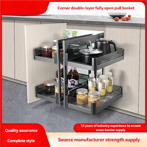 Cesta Extraíble para Almacenamiento de Cocina, Organizador de Especias y Aperitivos de Doble Capa con Apertura Completa y Amortiguación para Gabinete de Esquina Little Monster - Product Image 5