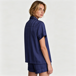 Conjunto de Pijama de Satén Jacquard Suave para Mujer, Top y Pantalones Cortos, Pijama de Seda con Rayas de Satén para Mujer, Ropa de Dormir - Product Image 2