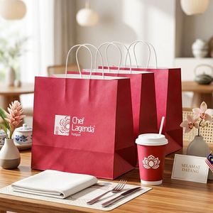Bolsas de Papel Kraft Biodegradables, Reciclables y Ecológicas Personalizadas con Asas Retorcidas para Restaurantes y Servicios de Catering - Product Image 1