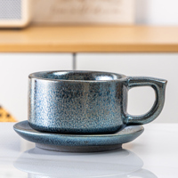 Ensemble tasse à café et soucoupe en céramique transformée au four, 200 ml, glaçure réactive, tasse à thé vintage, mug en porcelaine fait main pour la vente en gros