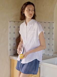 Camicia <span class=keywords><strong>da</strong></span> lavoro Casual <span class=keywords><strong>da</strong></span> <span class=keywords><strong>donna</strong></span> in lino 100% sostenibile oversize con colletto solido a maniche corte ecologica <span class=keywords><strong>Online</strong></span> all'ingrosso - Product Image 2