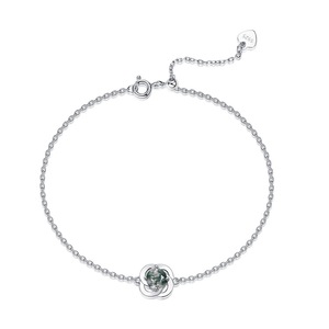 Dainty Real Gemstone Bracelets <strong>925</strong> Sterling Silver Rhodium Plated CZ Diamond Round Green Moss Agate Bracelet - Product Image 1