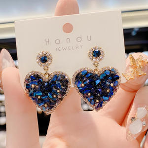 2023 Mode S925 Perak Murni Anting Berlapis Emas Kristal Bentuk Hati Anting Berlian Imitasi Wanita - Product Image 5