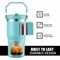 Gobelet isotherme original en acier inoxydable de haute qualité 20oz 30oz avec couvercle à clapet, paille et poignée