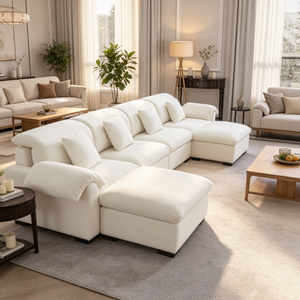 Sofá Modular en Forma de U de Terciopelo Blanco para Compra al por Mayor con Función de Almacenamiento y 4 Cojines de Soporte Lumbar - Product Image 1