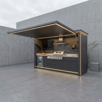 Cuisine extérieure moderne en acier inoxydable, design modulaire, construction étanche, porte à charnière relevable, caractéristiques personnalisables