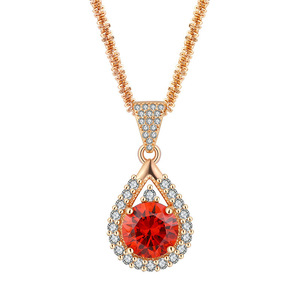 Nouvel ensemble de bijoux en or champagne avec zircon <span class=keywords><strong>rouge</strong></span> <span class=keywords><strong>grenat</strong></span> de 3 carats, pendentif en pierres précieuses, collier et bague de luxe léger haut de gamme pour femme - Product Image 5