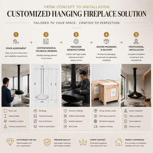 Chimenea Colgante <span class=keywords><strong>de</strong></span> <span class=keywords><strong>Leña</strong></span> <span class=keywords><strong>de</strong></span> Diseño Moderno Personalizado, Chimenea Suspendida en el Techo para Interiores <span class=keywords><strong>de</strong></span> Casas y Villas <span class=keywords><strong>de</strong></span> Lujo - Product Image 5