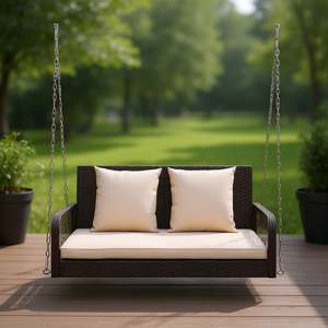 Dondolo da esterno in vimini per 2 persone con cuscini per seduta e schienale per patio - Product Image 2