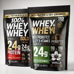 Sachet Doypack en aluminium noir brillant avec fermeture zip, imprimé avec logo personnalisé, pour poudre de protéines de lactosérum - Product Image 2