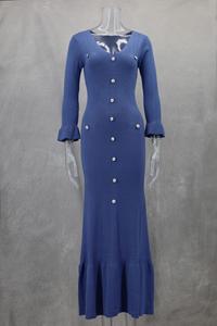 2025 printemps automne mode <span class=keywords><strong>Version</strong></span> coréenne de l'étoile longue robe français à manches longues col en v élégant serré tricoté dames robes - Product Image 6