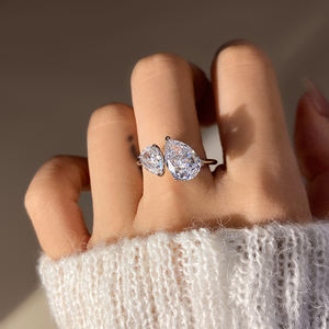 Блеск с ярким родиевым покрытием, серебряный цвет, модные Колечки с цирконием со льдом и грушевой огранкой, ювелирные изделия для женщин - Product Image 6